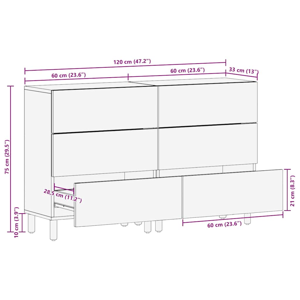 Sideboard 2 pcs Acacia Brown Finish 60 x 33 x 75 cm