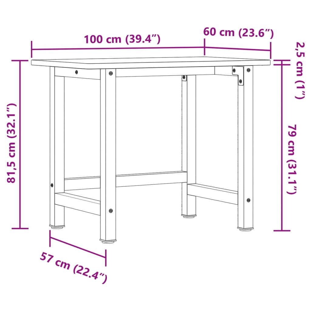 Workbench 100x60x81,5 cm Solid Wood Beech Rectangular