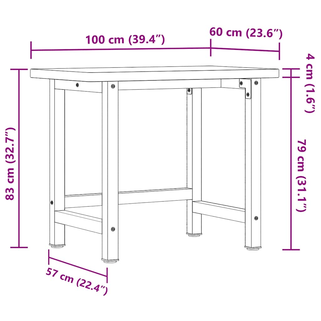 Workbench 100x60x83 cm Solid Wood Beech Rectangular