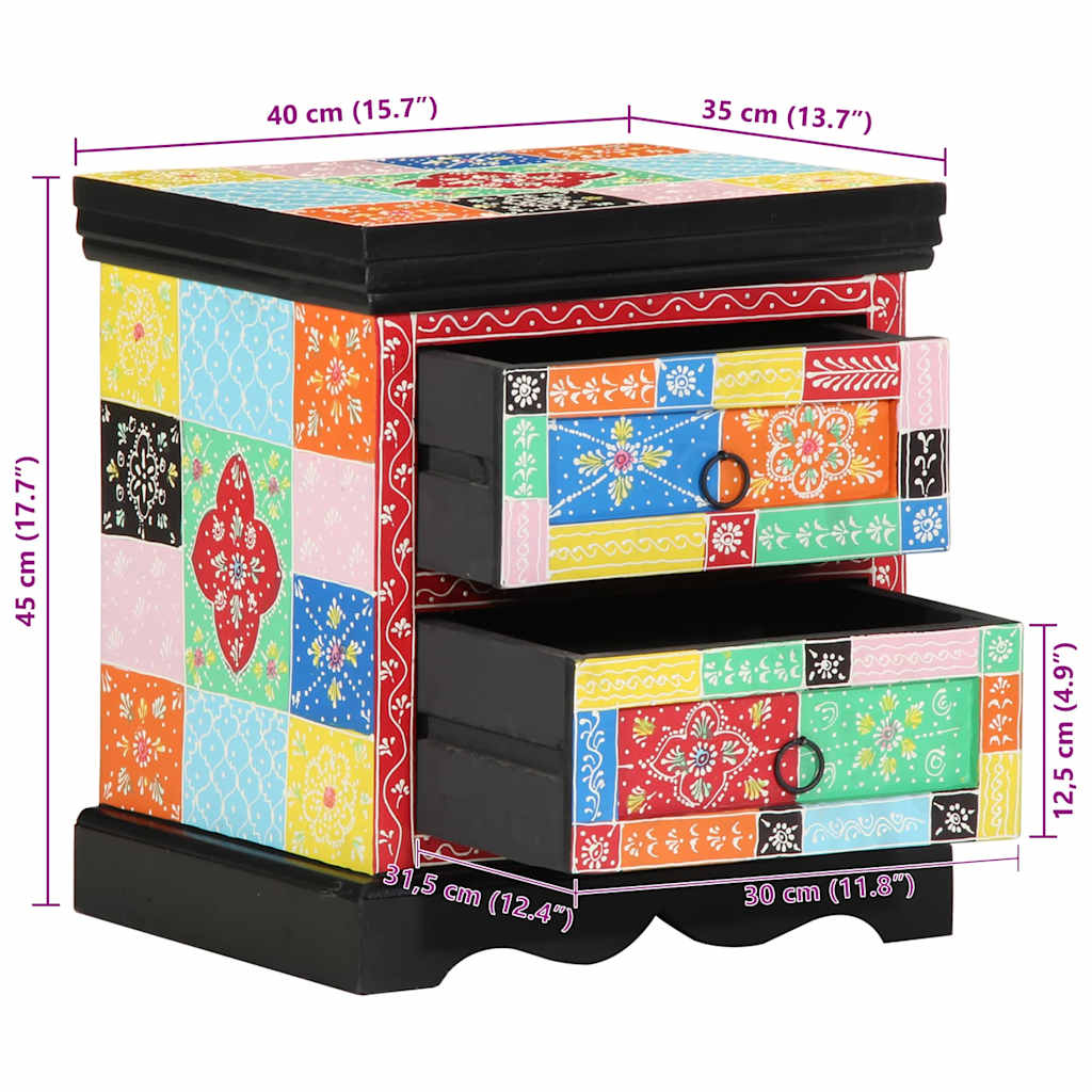 Bedside Cabinet Multicolour 40 x 35 x 45 cm Solid Mango Wood