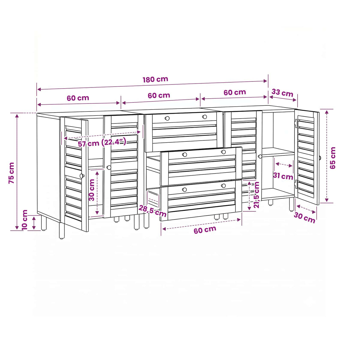 Storage Cabinets 3 pcs 180 x 33 x 75 cm Solid Mango Wood