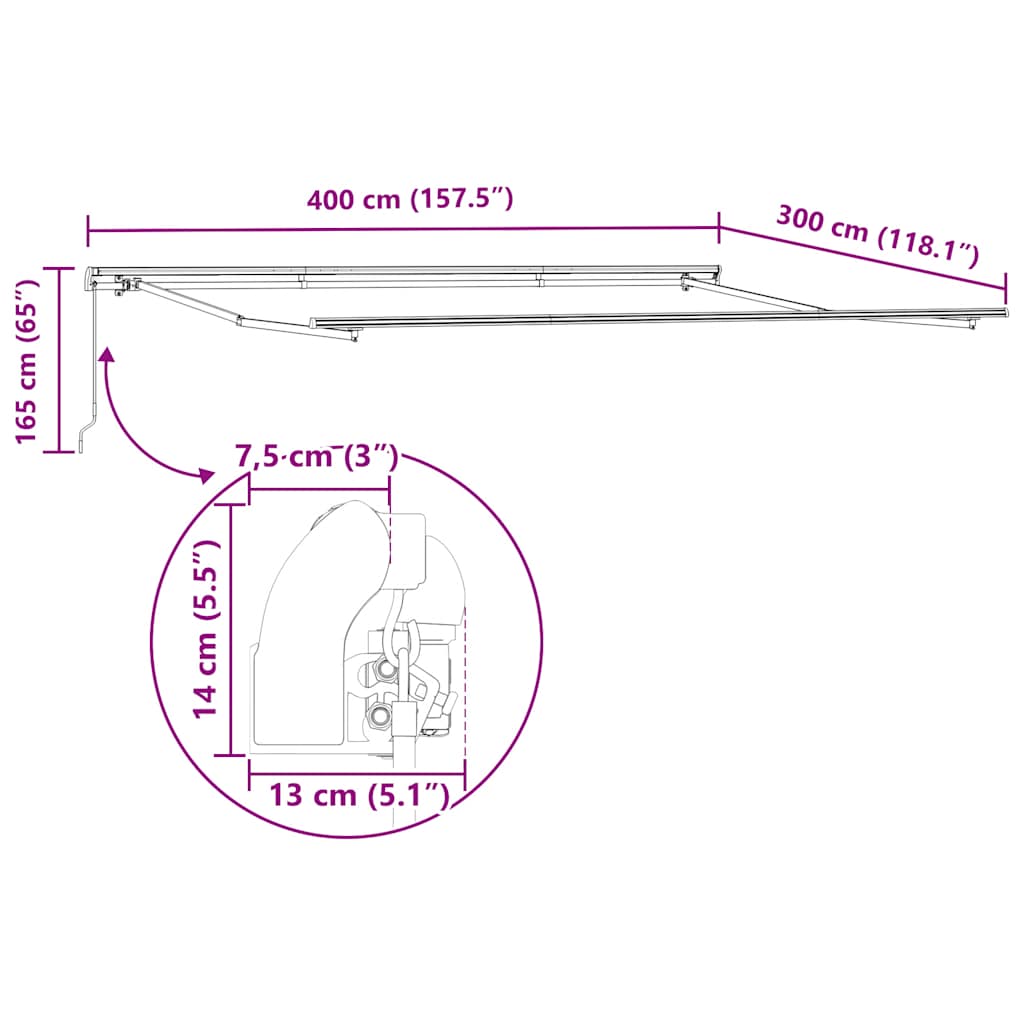 vidaXL Manual Retractable Awning Burgundy 400x300 cm
