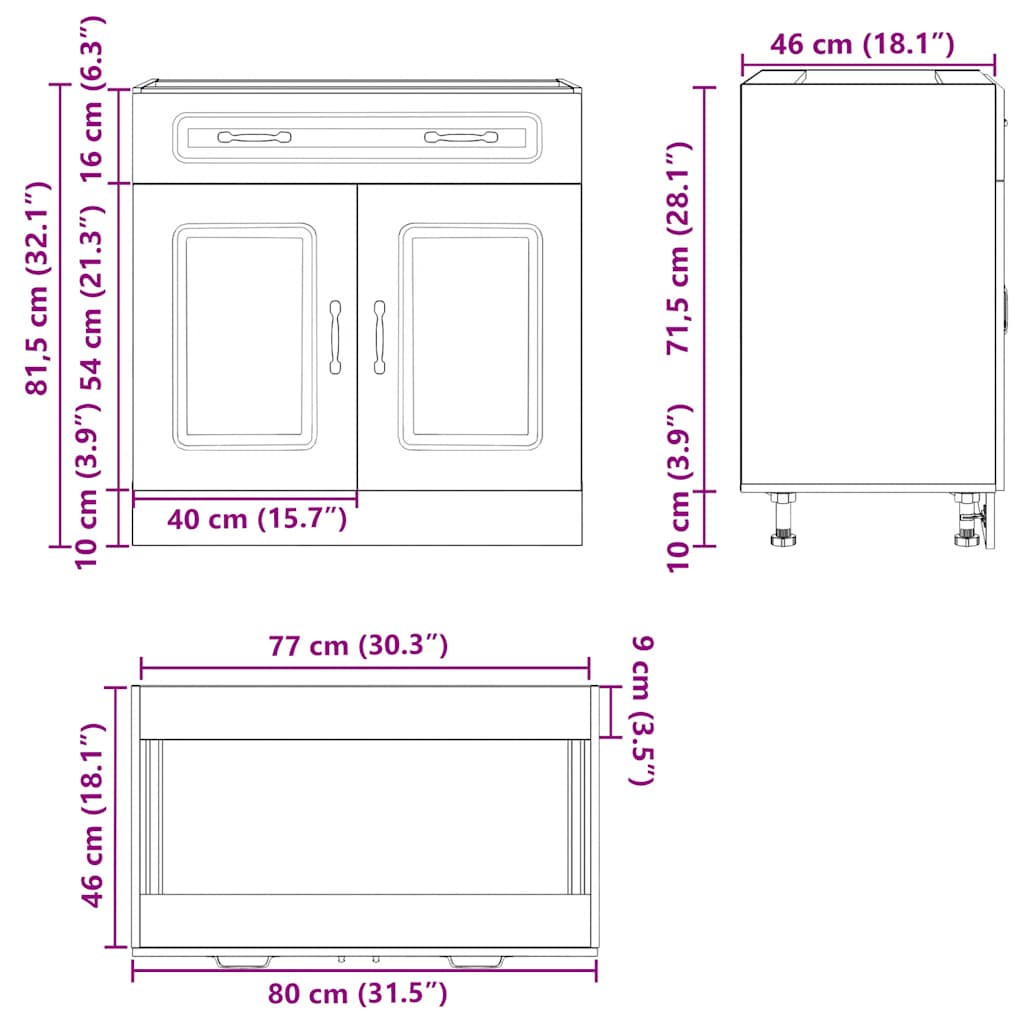 Kitchen Base Cabinet "Kalmar" Old Wood Engineered Wood