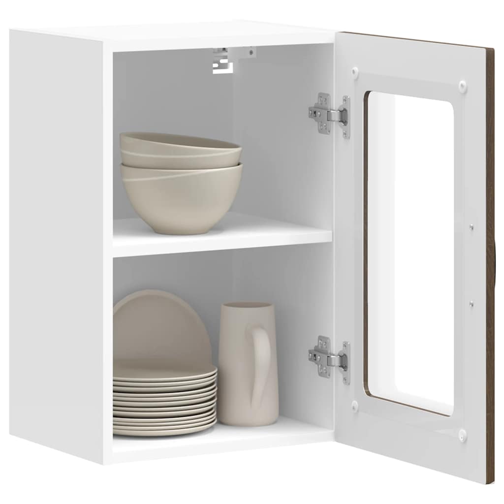 Kitchen Wall Cabinet with Glass Door "Kalmar" Brown Oak