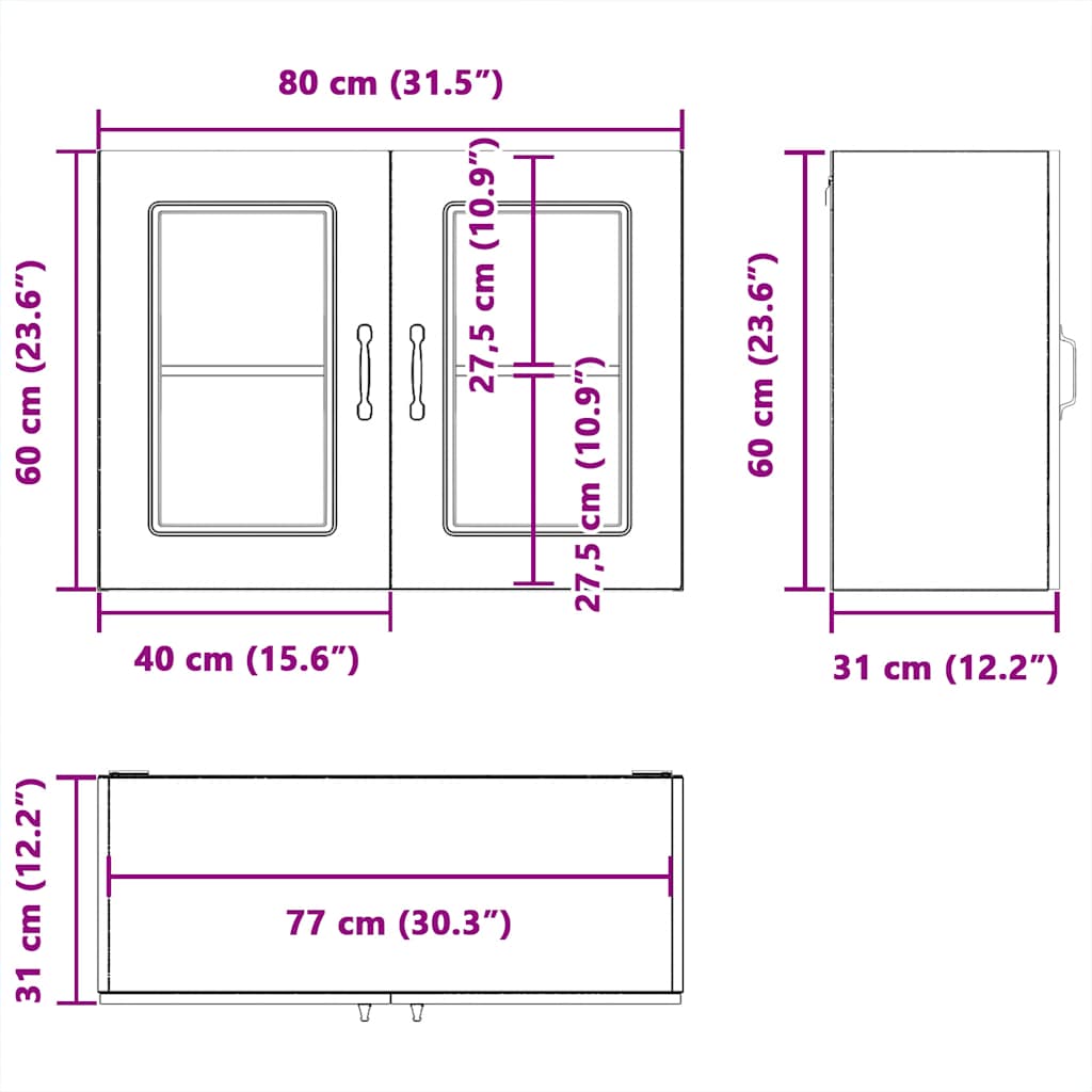 Kitchen Wall Cabinet with Glass Door "Kalmar" White Engineered Wood