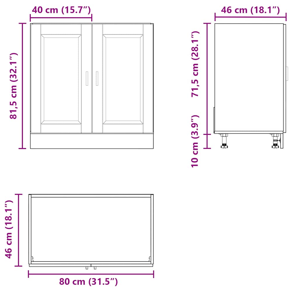 Sink Base Cabinet "Porto" Black 80x46x81,5 cm Engineered Wood