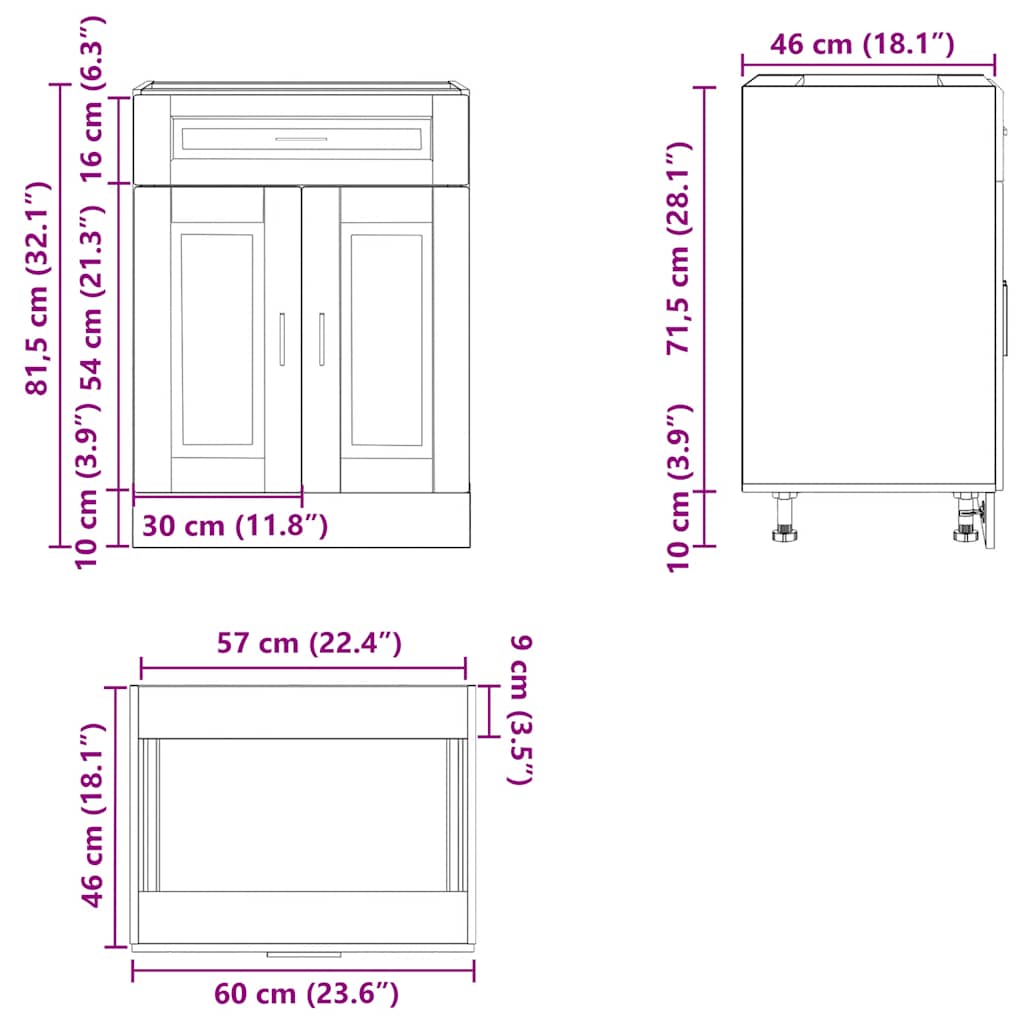 Kitchen Base Cabinet "Porto" High Gloss White Engineered Wood