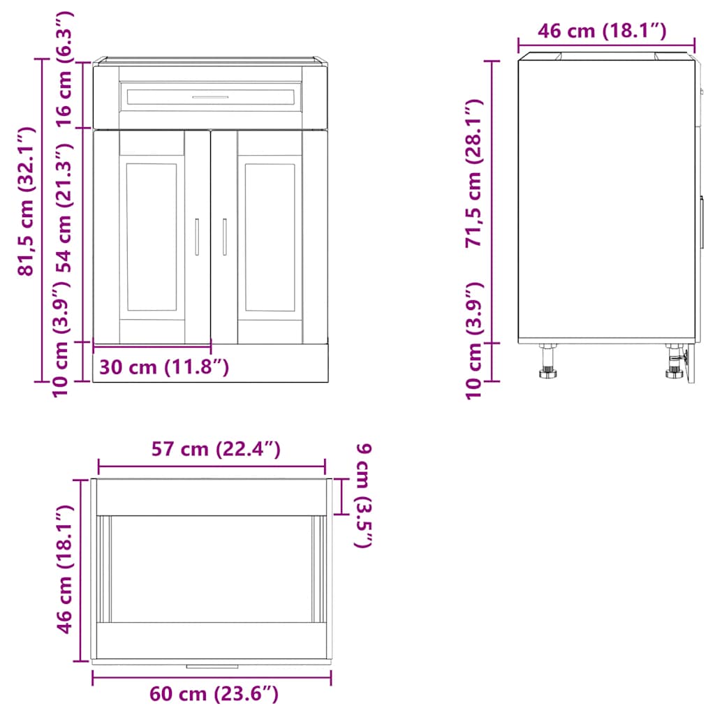 Kitchen Base Cabinet "Porto" Artisan Oak Engineered Wood