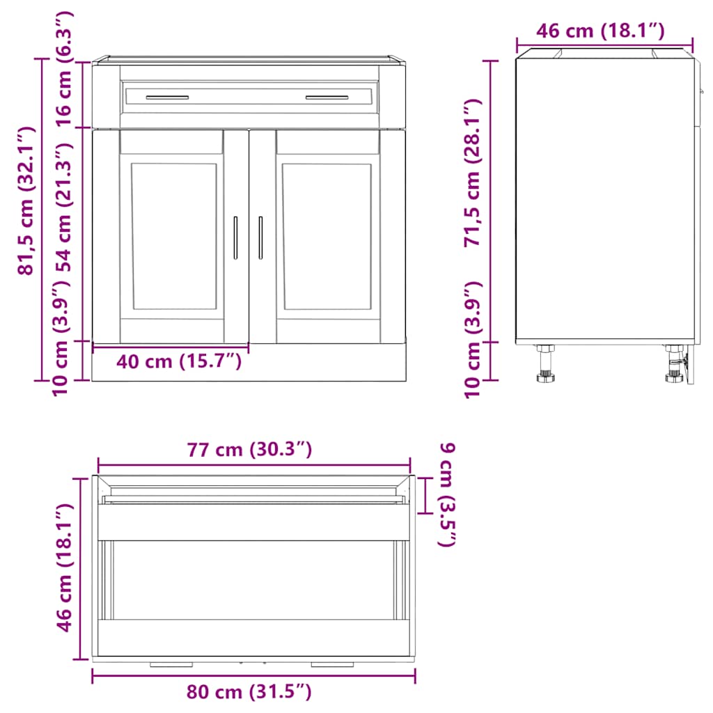 Kitchen Base Cabinet "Porto" Artisan Oak Engineered Wood