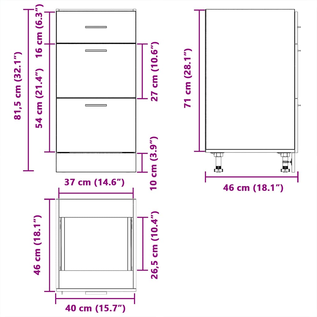 Bottom Cabinet "Lyon" Concrete Grey 40x46x81,5 cm Engineered Wood