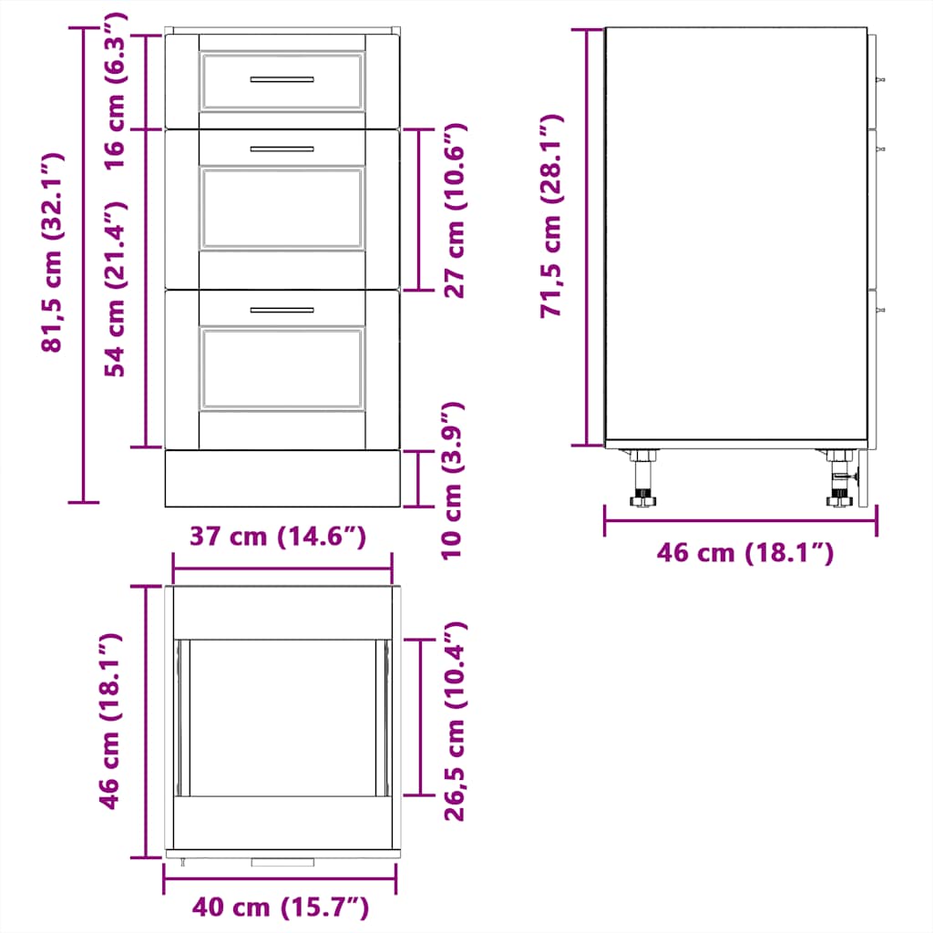 Kitchen Base Cabinet "Porto" Smoked Oak Engineered Wood