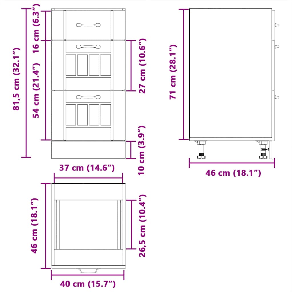 Kitchen Base Cabinet "Lucca" Smoked Oak Engineered Wood