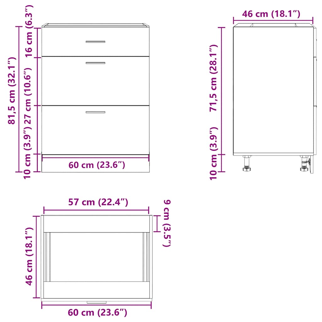 Kitchen Base Cabinet "Lyon" Artisan Oak Engineered Wood