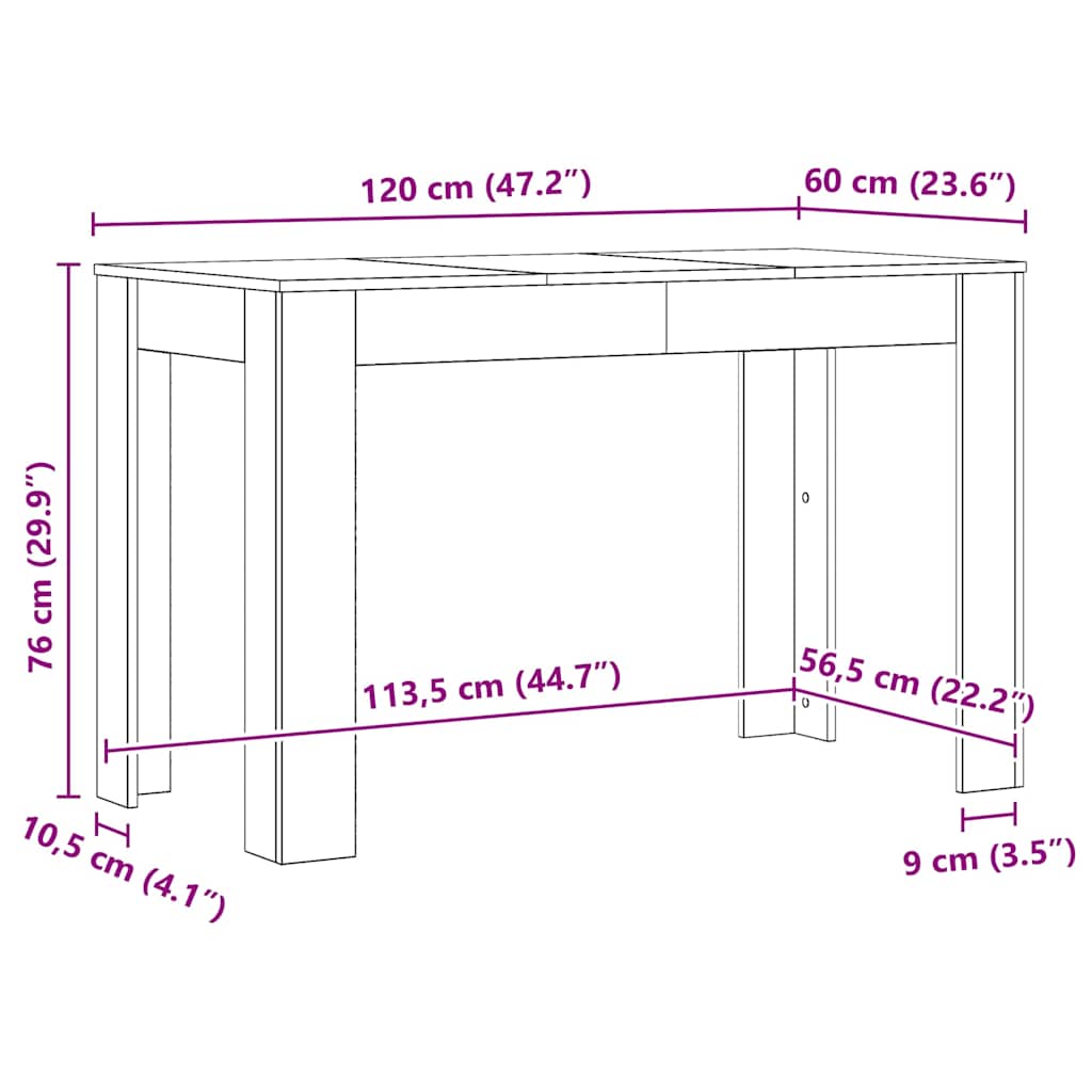 Dining Table Artisan Oak 120x60x76 cm Engineered Wood