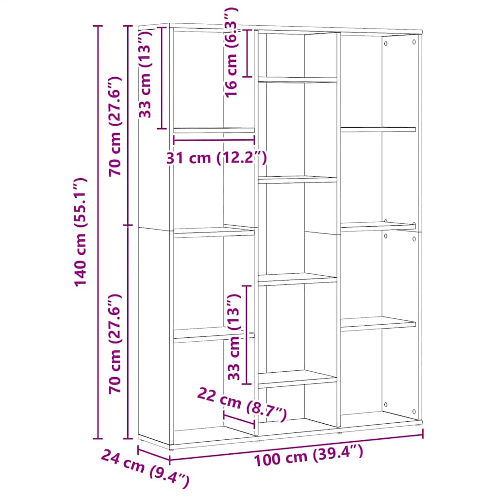 Room Divider/Book Cabinet Artisan Oak 100x24x140 cm
