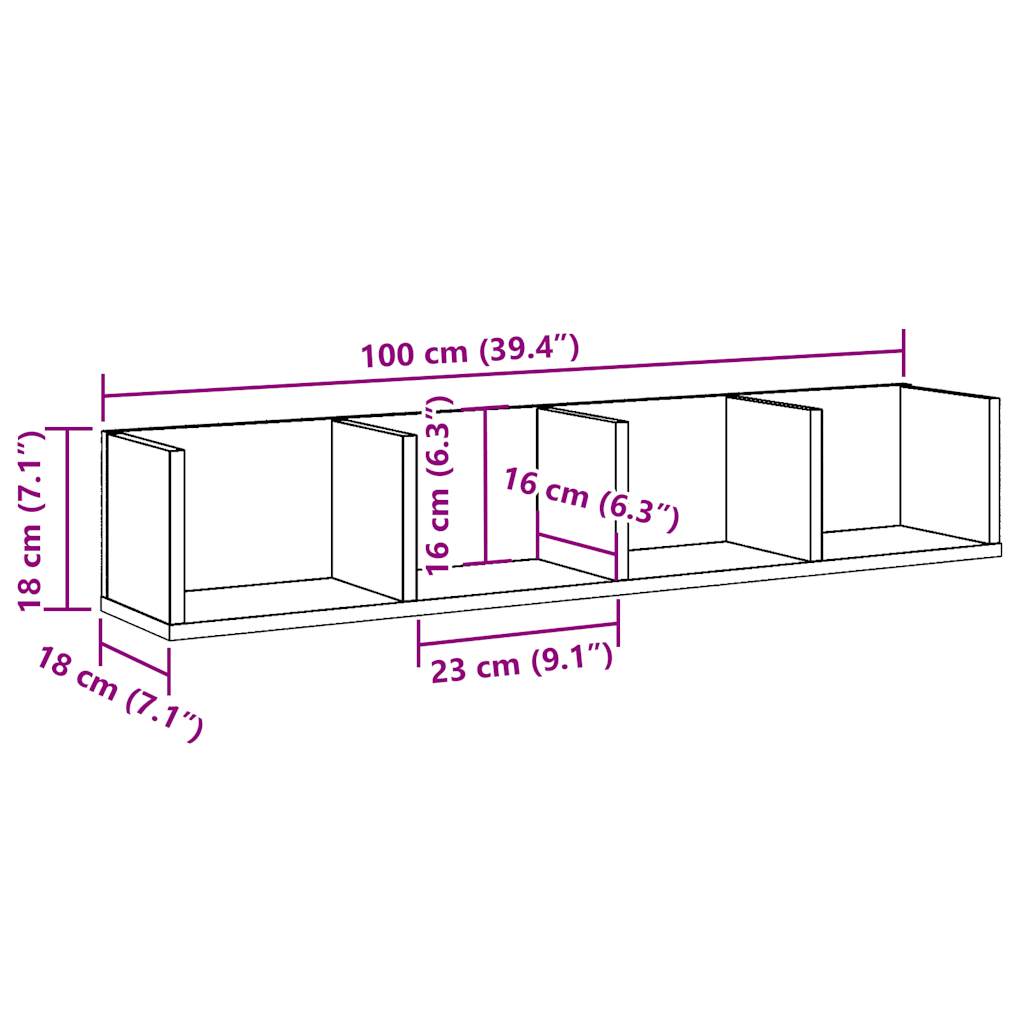 CD Wall Shelf Old Wood 100x18x18 cm Engineered Wood