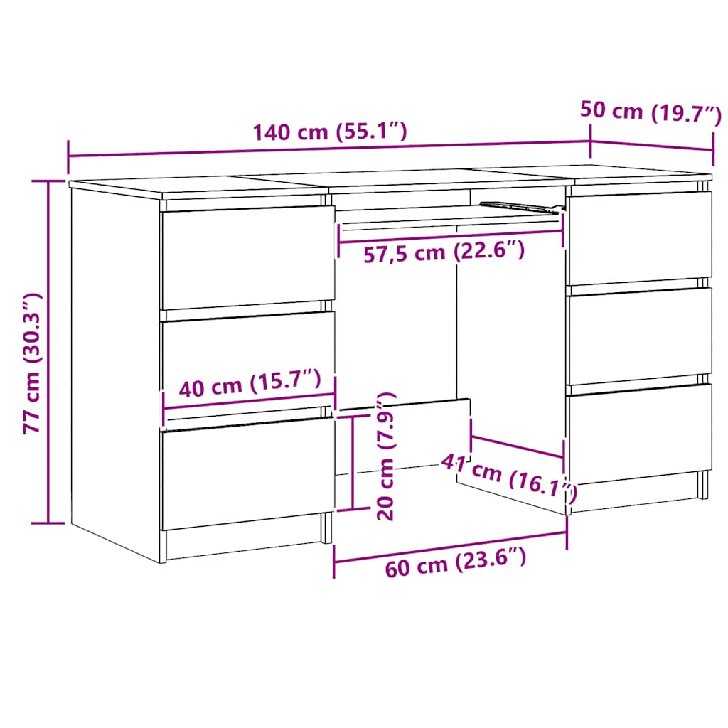 vidaXL Writing Desk Artisan Oak 140x50x77 cm Engineered Wood