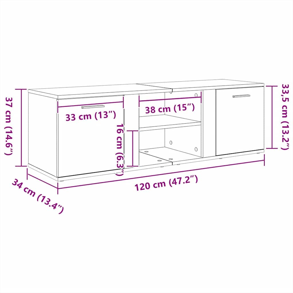 TV Cabinet Artisan Oak 120x34x37 cm Engineered Wood