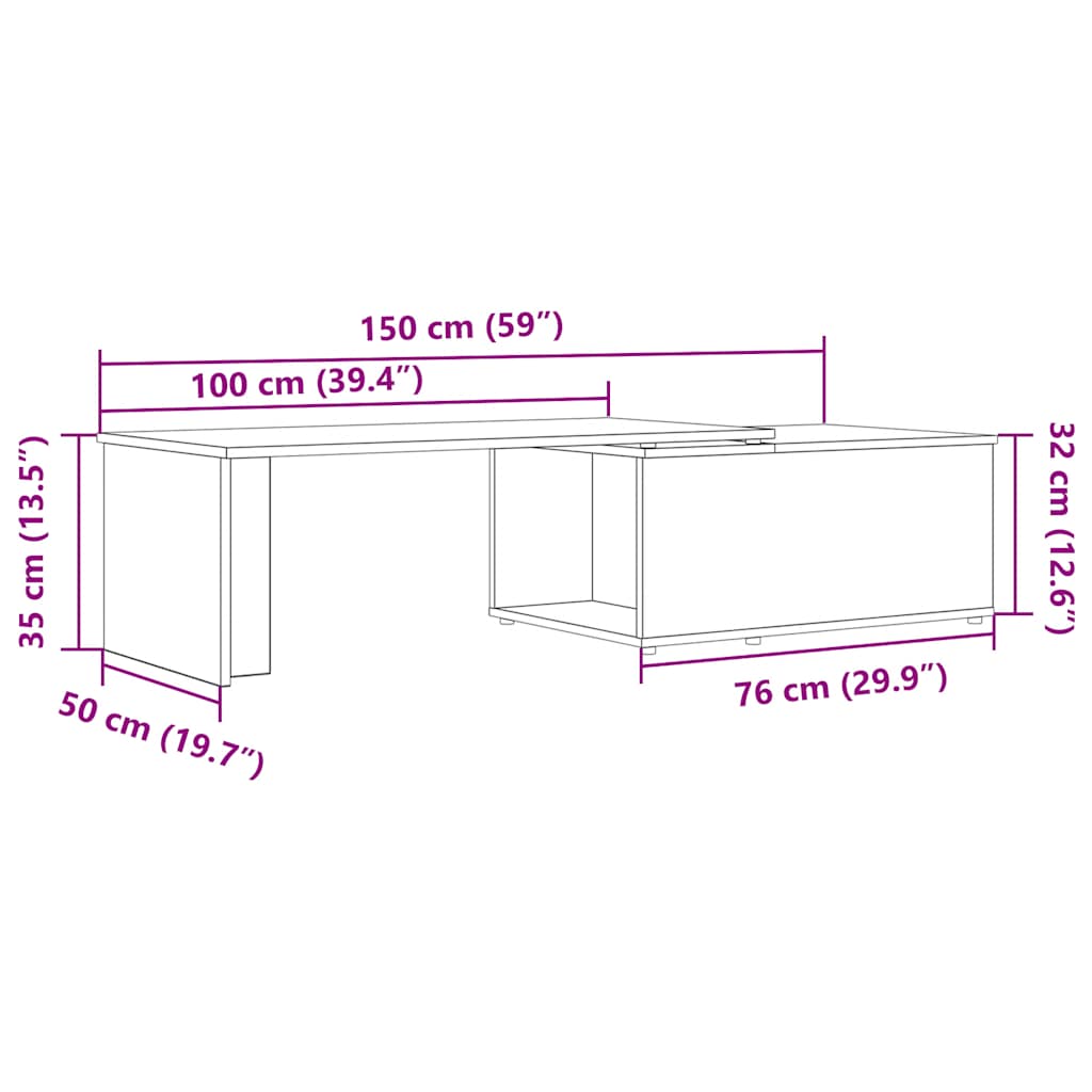 Coffee Table Old Wood 150x50x35 cm Engineered Wood