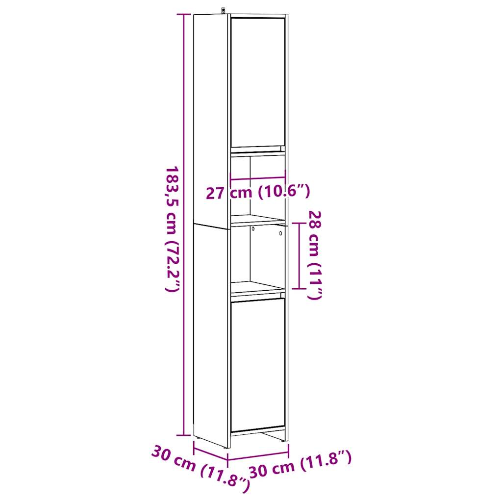 Bathroom Cabinet Concrete Grey 30x30x183,5 cm Engineered Wood