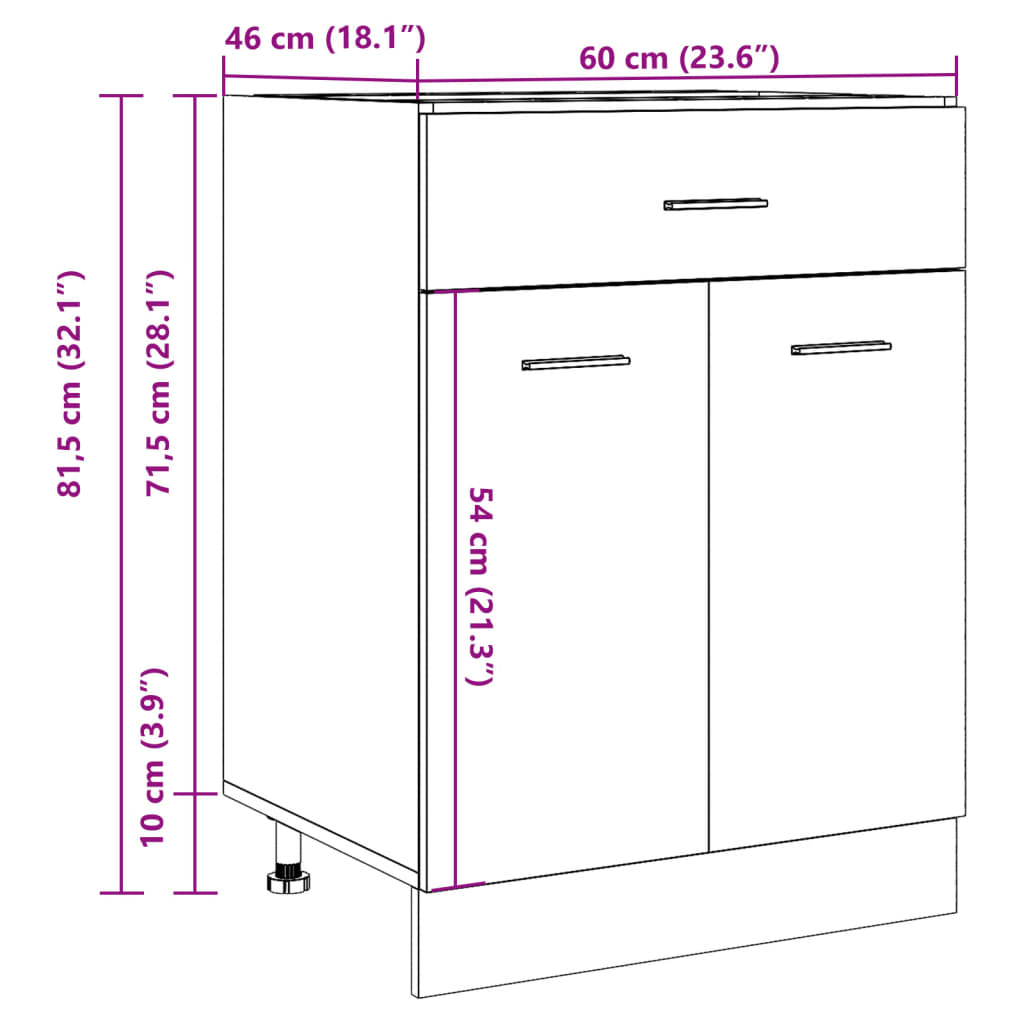 Drawer Bottom Cabinet "Lyon" Old Wood 60x46x81,5 cm Engineered Wood