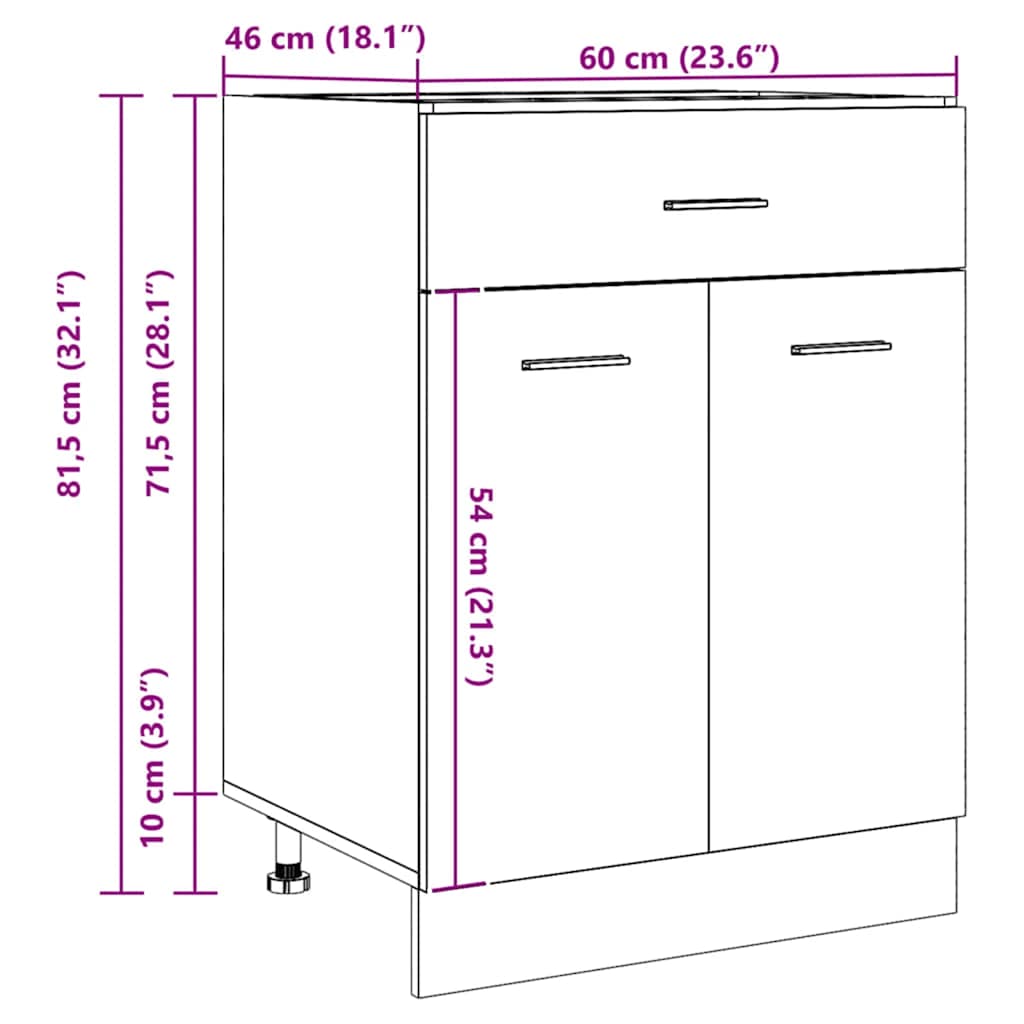 Drawer Bottom Cabinet "Lyon" Artisan Oak 60x46x81,5 cm Engineered Wood