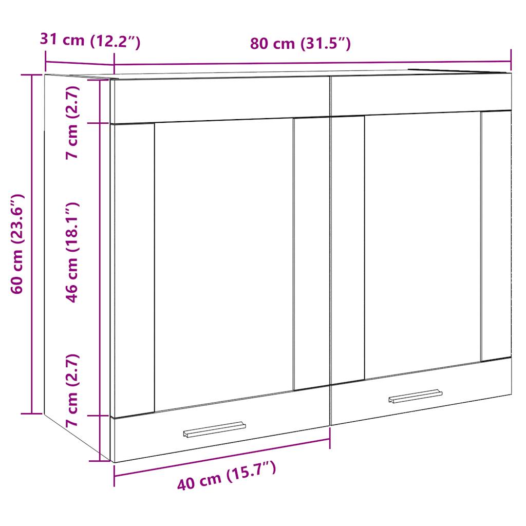 Hanging Glass Cabinet "Lyon" Artisan Oak 80x31x60 cm Engineered Wood