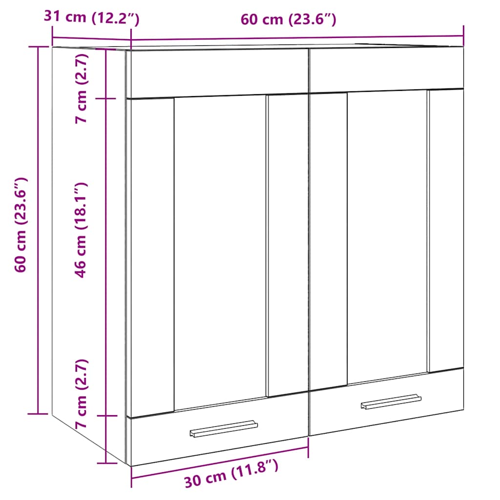 Kitchen Wall Cabinet "Lyon" with Glass Door Old Wood 60x31x60 cm