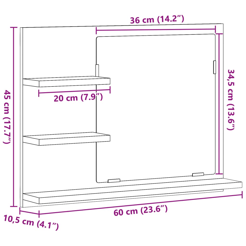 Bathroom Mirror Cabinet Old Wood 60x10,5x45 cm