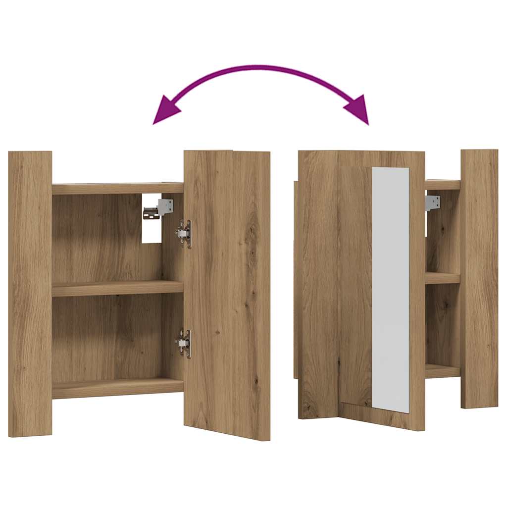 LED Bathroom Mirror Cabinet Artisan Oak 40x12x45 cm Engineered Wood