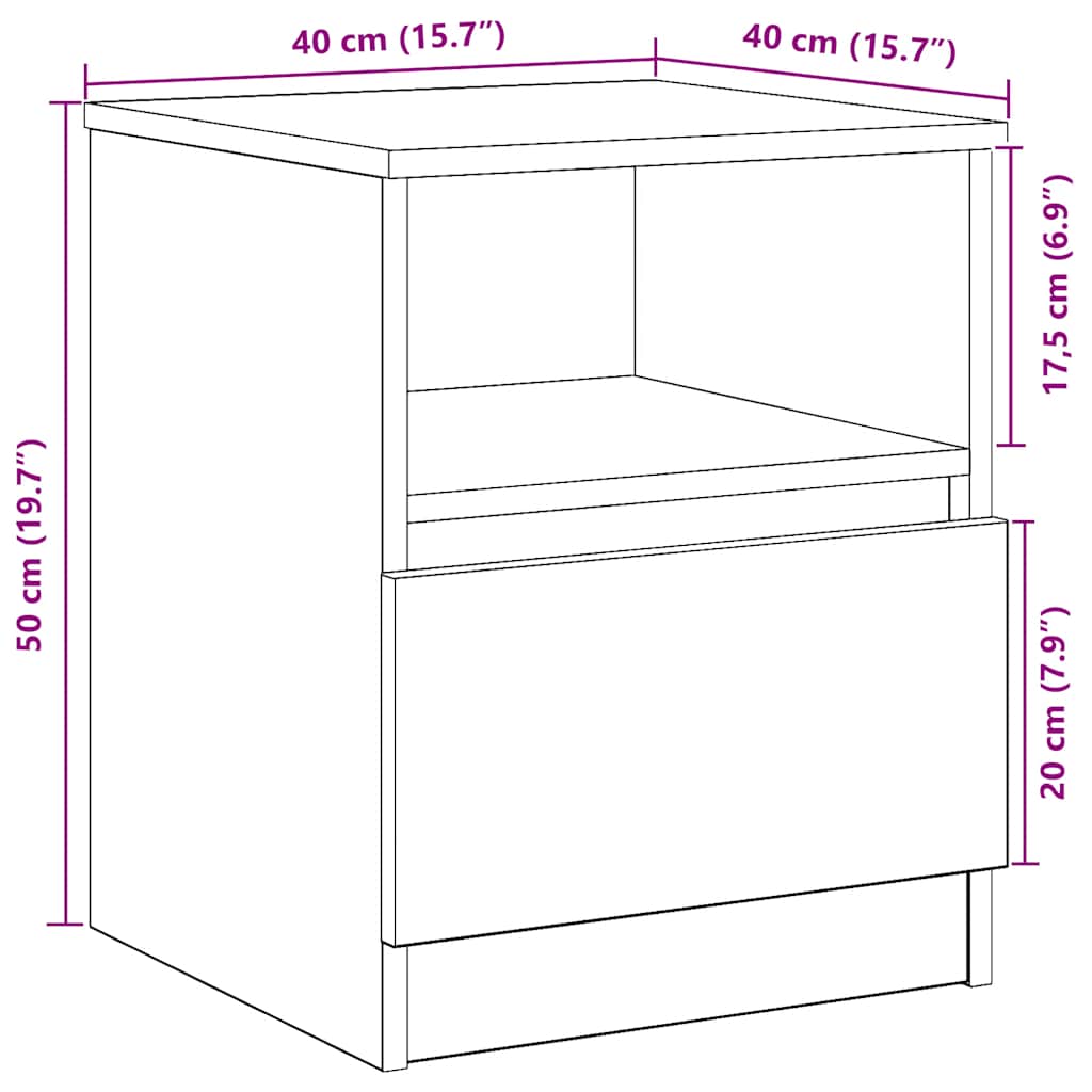 Bedside Cabinet Artisan Oak 40x40x50 cm Engineered Wood