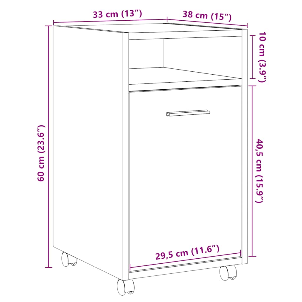 Cabinet with Wheels Old Wood 33x38x60 cm Engineered Wood