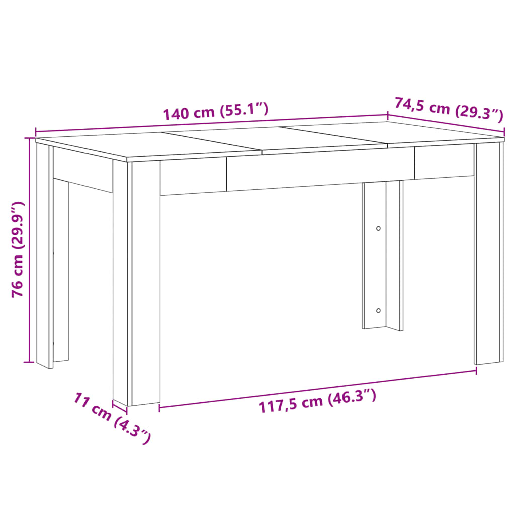 Dining Table Old Wood 140x74,5x76 cm Engineered Wood
