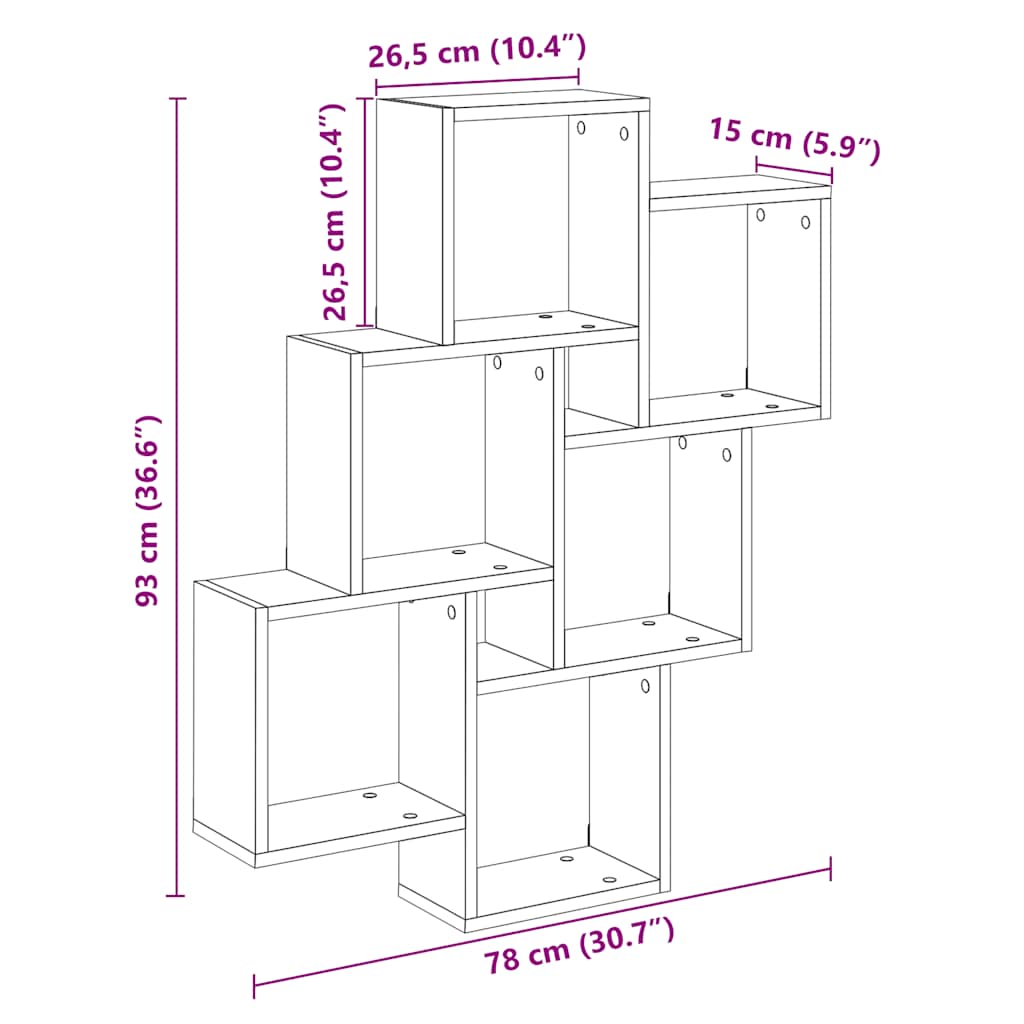 Wall Cube Shelf Artisan Oak 78x15x93 cm Engineered Wood