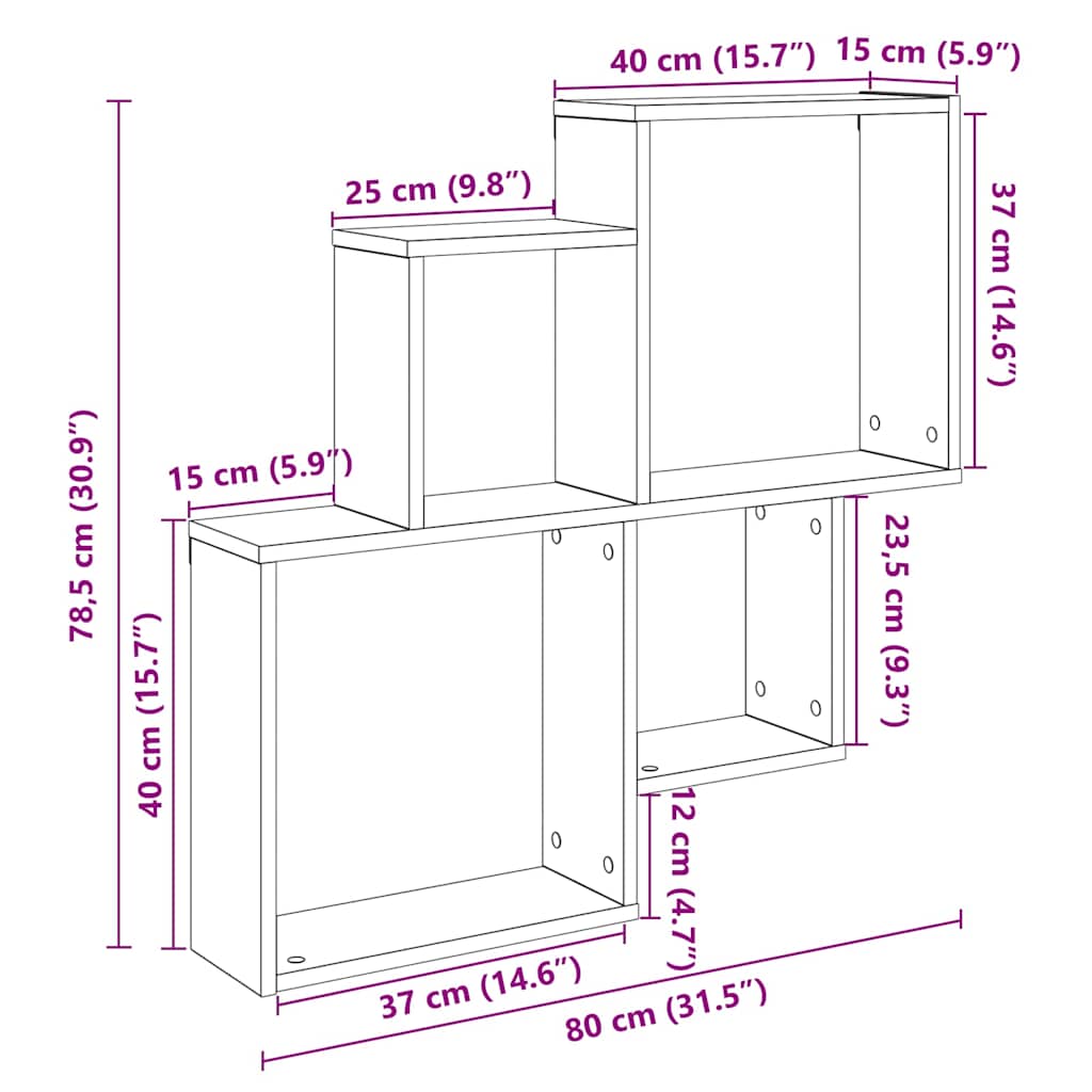 Wall Shelf Old Wood 80x15x78,5 cm Engineered Wood