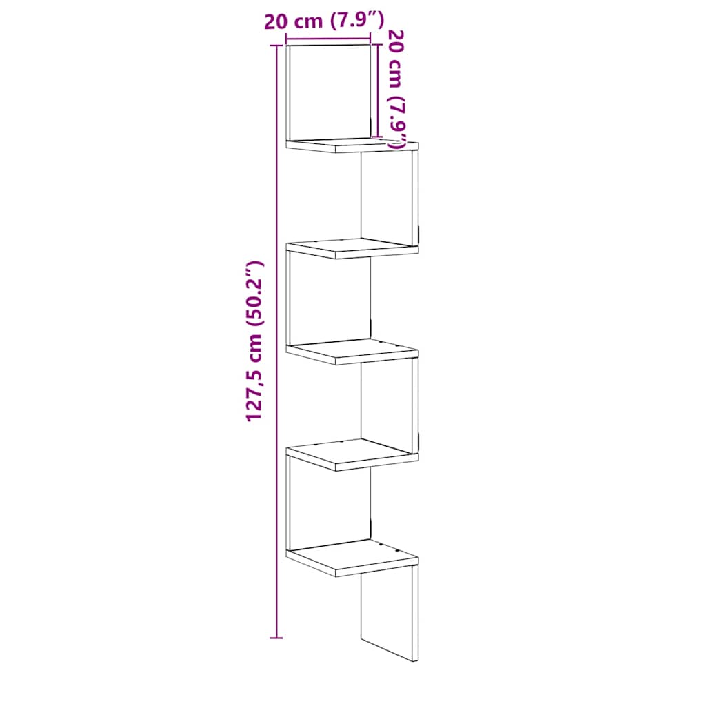 Wall Corner Shelf Artisan Oak 20x20x127.5 cm Engineered Wood