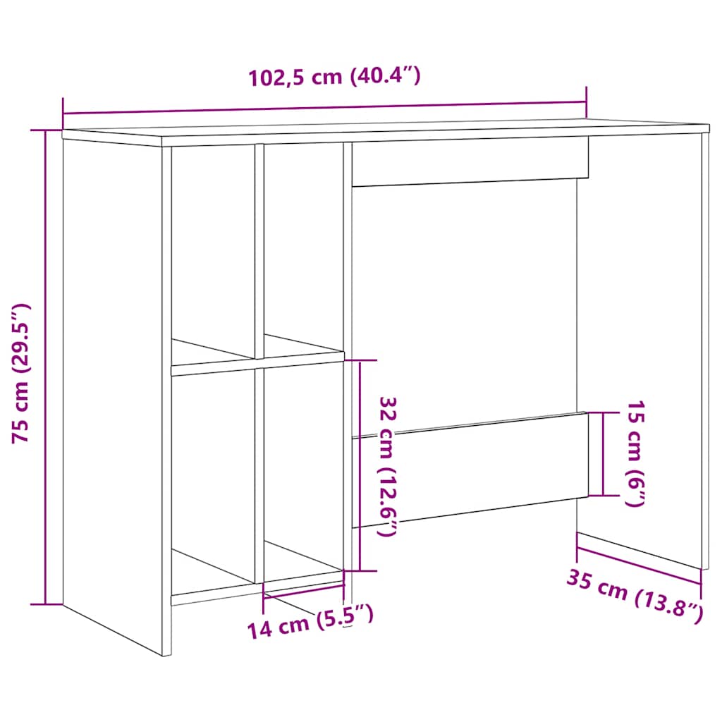 Desk Old Wood 102,5x35x75 cm Engineered Wood