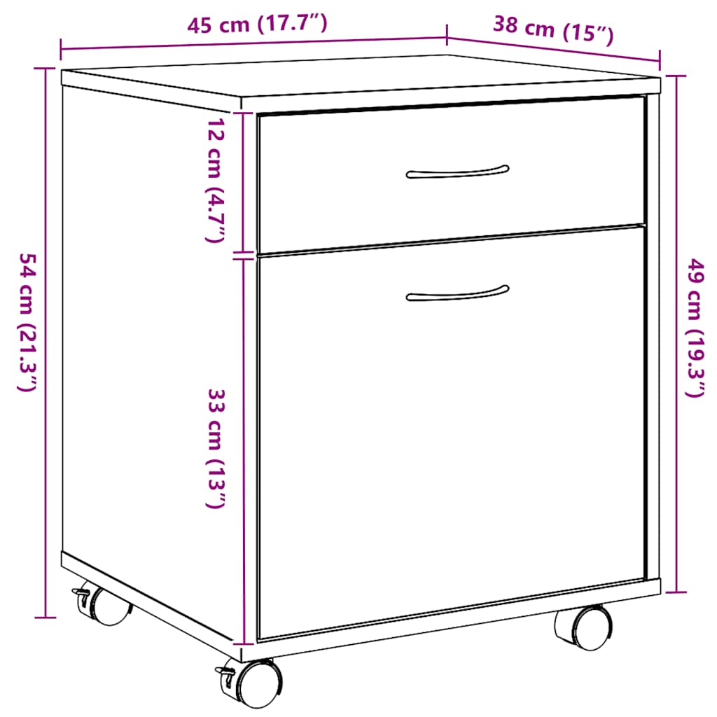 Rolling Cabinet Artisan Oak 45x38x54 cm Engineered Wood