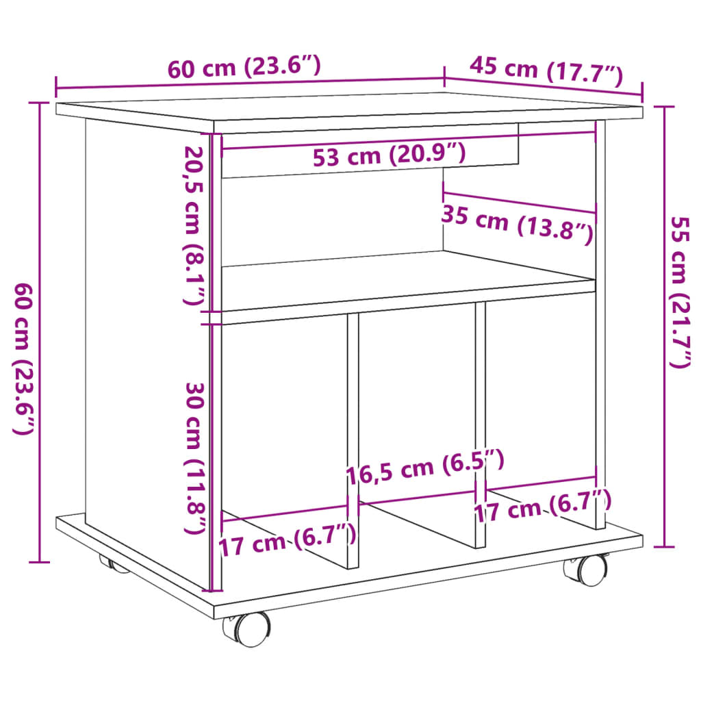 Rolling Cabinet Old Wood 60x45x60 cm Engineered Wood