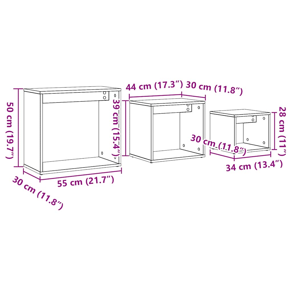 Nesting Tables 3 pcs Artisan Oak Engineered Wood