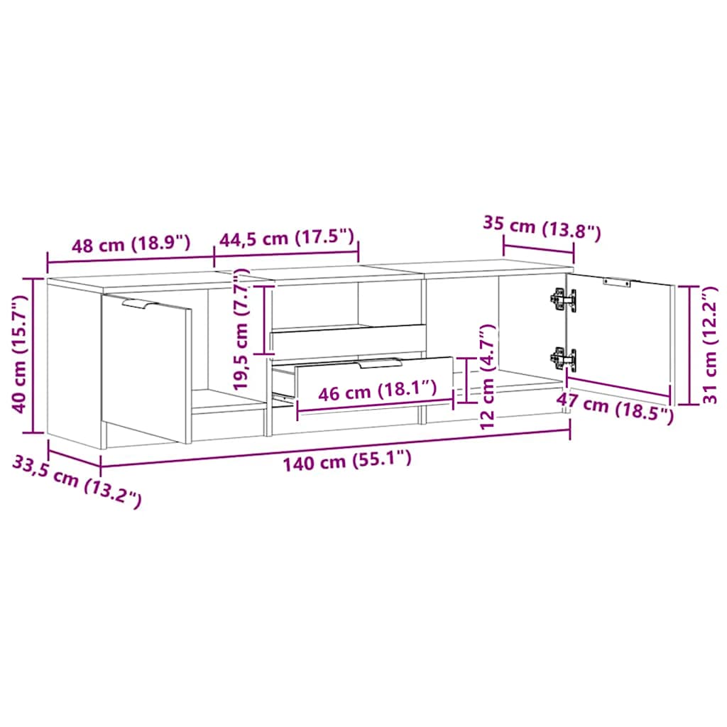 TV Cabinet Artisan Oak 140x35x40 cm Engineered Wood