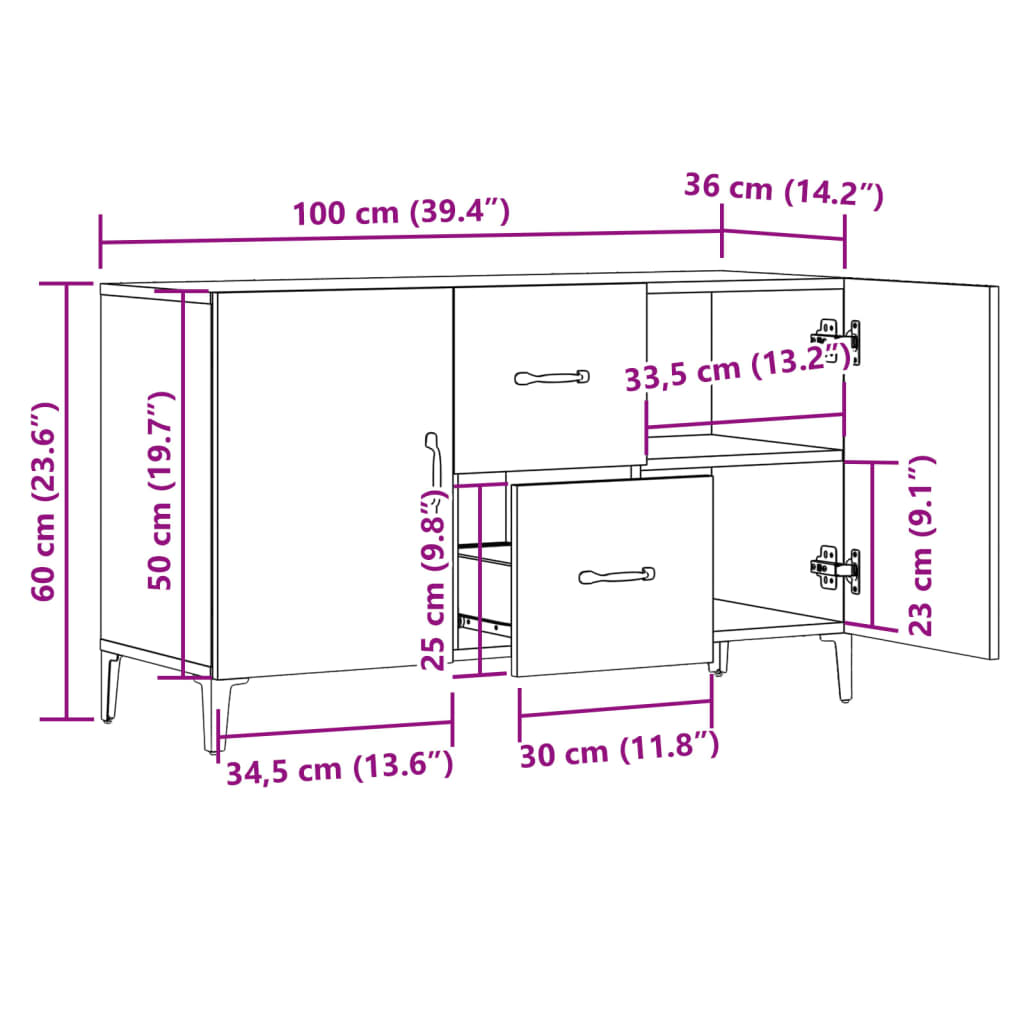 Sideboard Old Wood 100x36x60 cm Engineered Wood