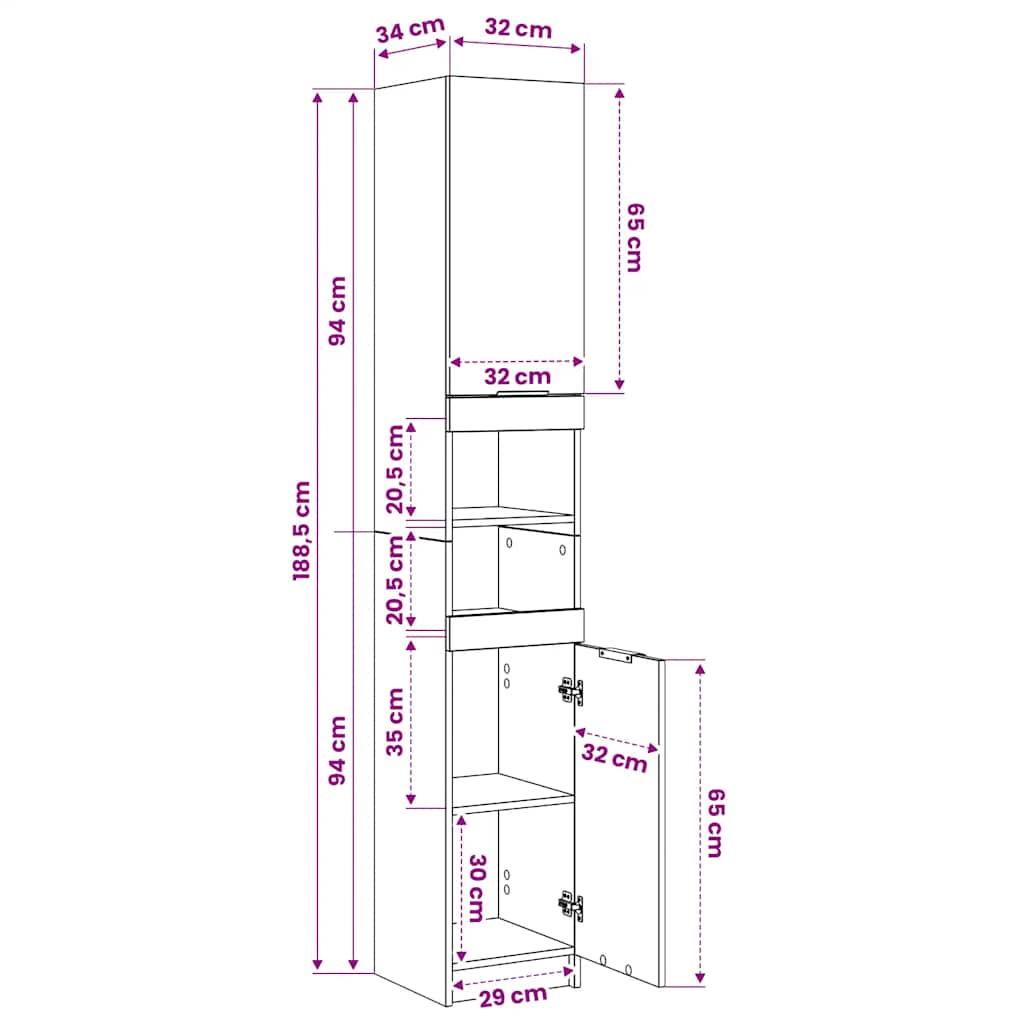 Bathroom Cabinet Old Wood 32x34x188,5 cm Engineered Wood