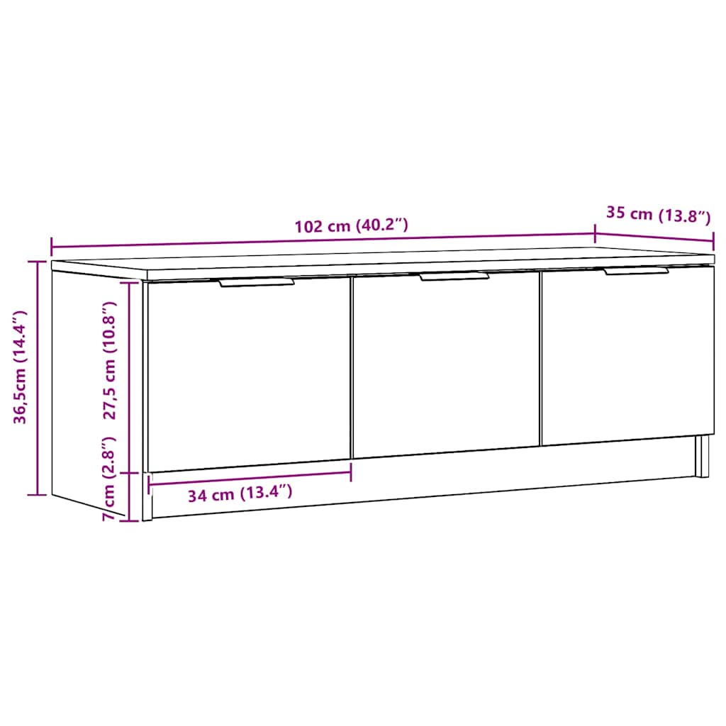 TV Cabinet Artisan Oak 102x35x36,5 cm Engineered Wood