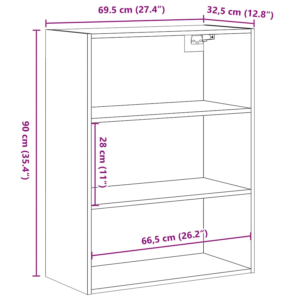 Hanging Wall Cabinet Old Wood 69,5x32,5x90 cm