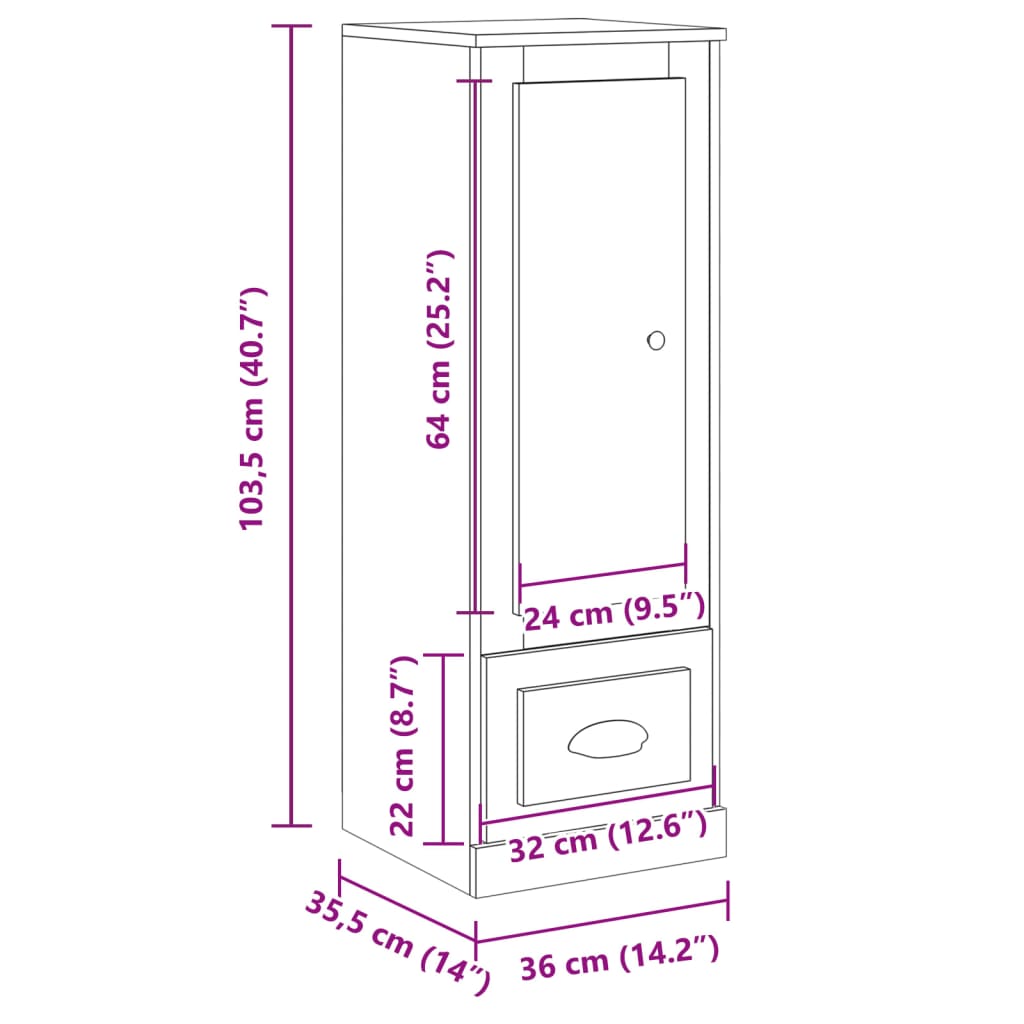 Highboard Old Wood 36x35,5x103,5 cm Engineered Wood