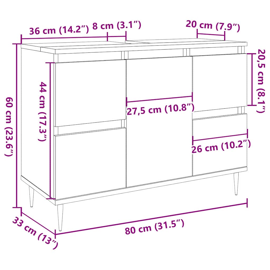 Bathroom Cabinet Artisan Oak 80x33x60 cm Engineered Wood