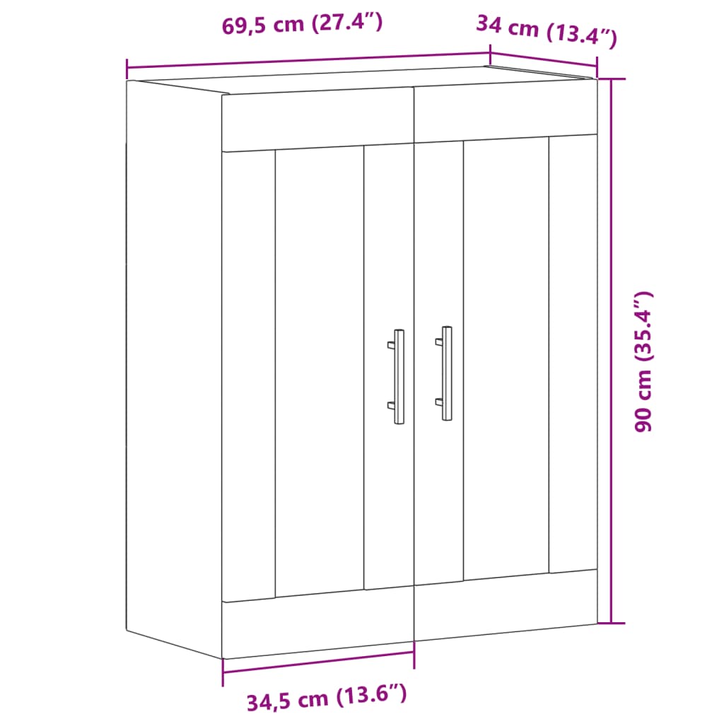 Wall Mounted Cabinet Old Wood 69,5x34x90 cm Engineered Wood