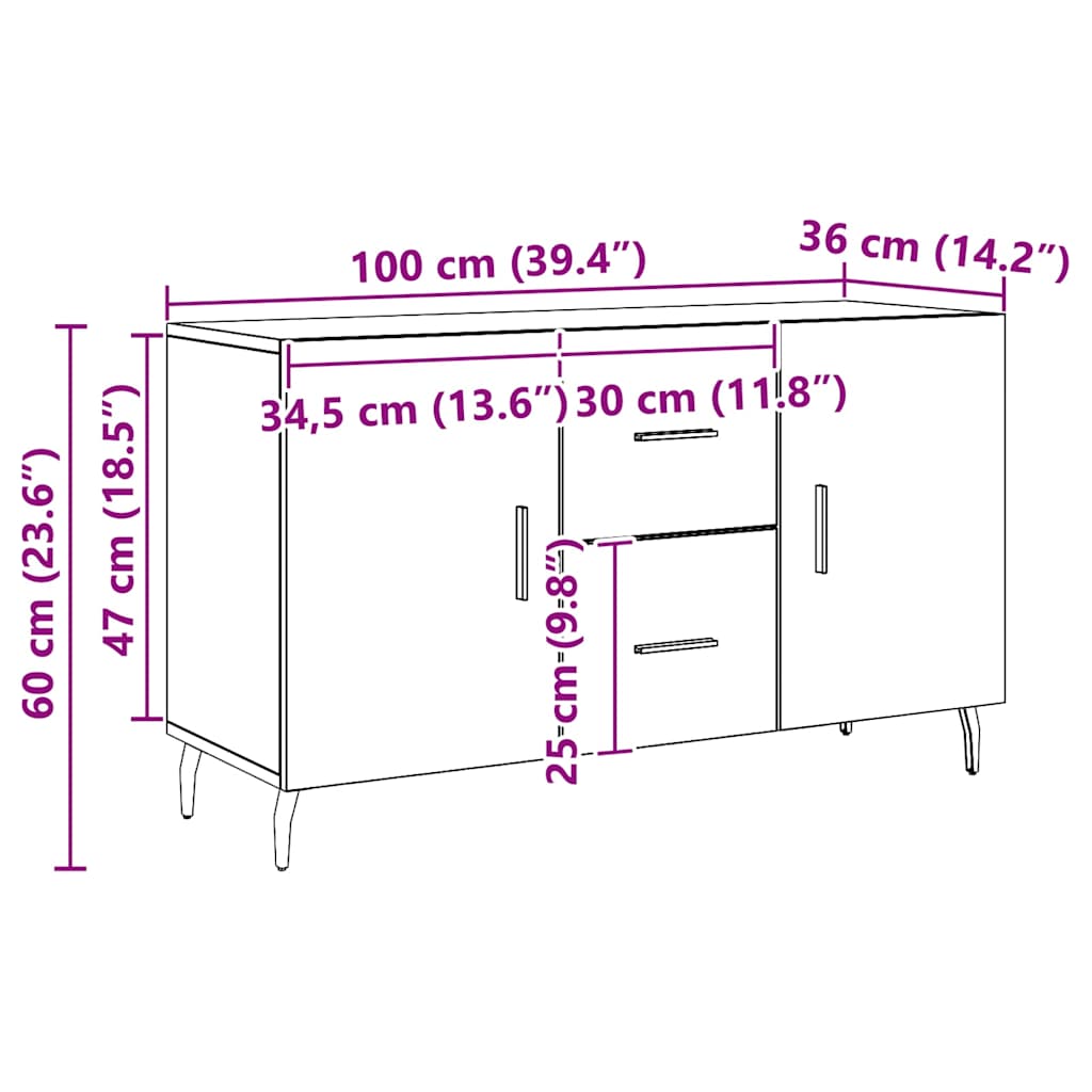 Sideboard Artisian Oak 100x36x60 cm Engineered Wood