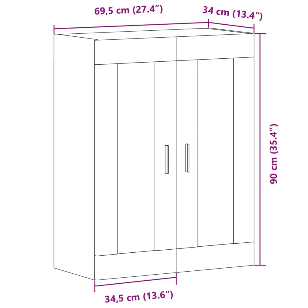 Wall Mounted Cabinet Old Wood 69,5x34x90 cm